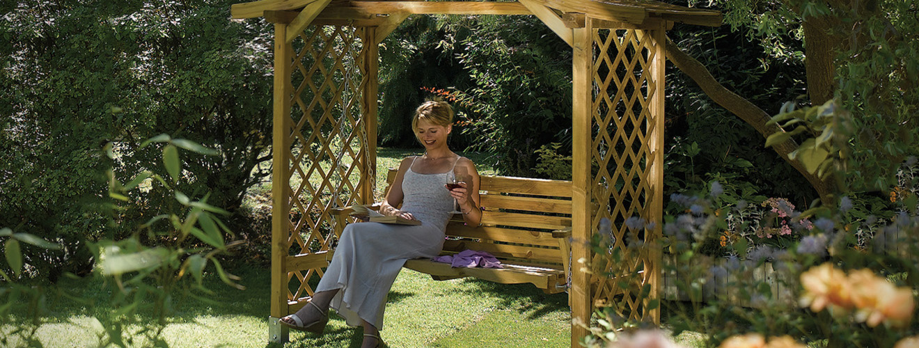 Shop our range of arbours, arches, planters and wood storage for your garden.