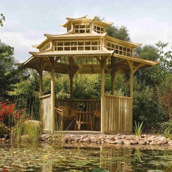Large Oriental Pagoda Outdoor Shelter - Natural Timber