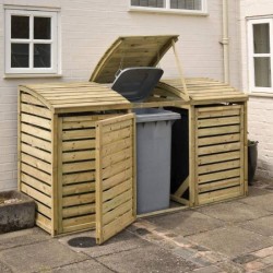 Triple Outdoor Waste Bin Storage - Natural Timber