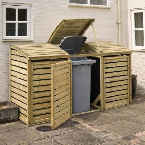 Triple Outdoor Waste Bin Storage - Natural Timber